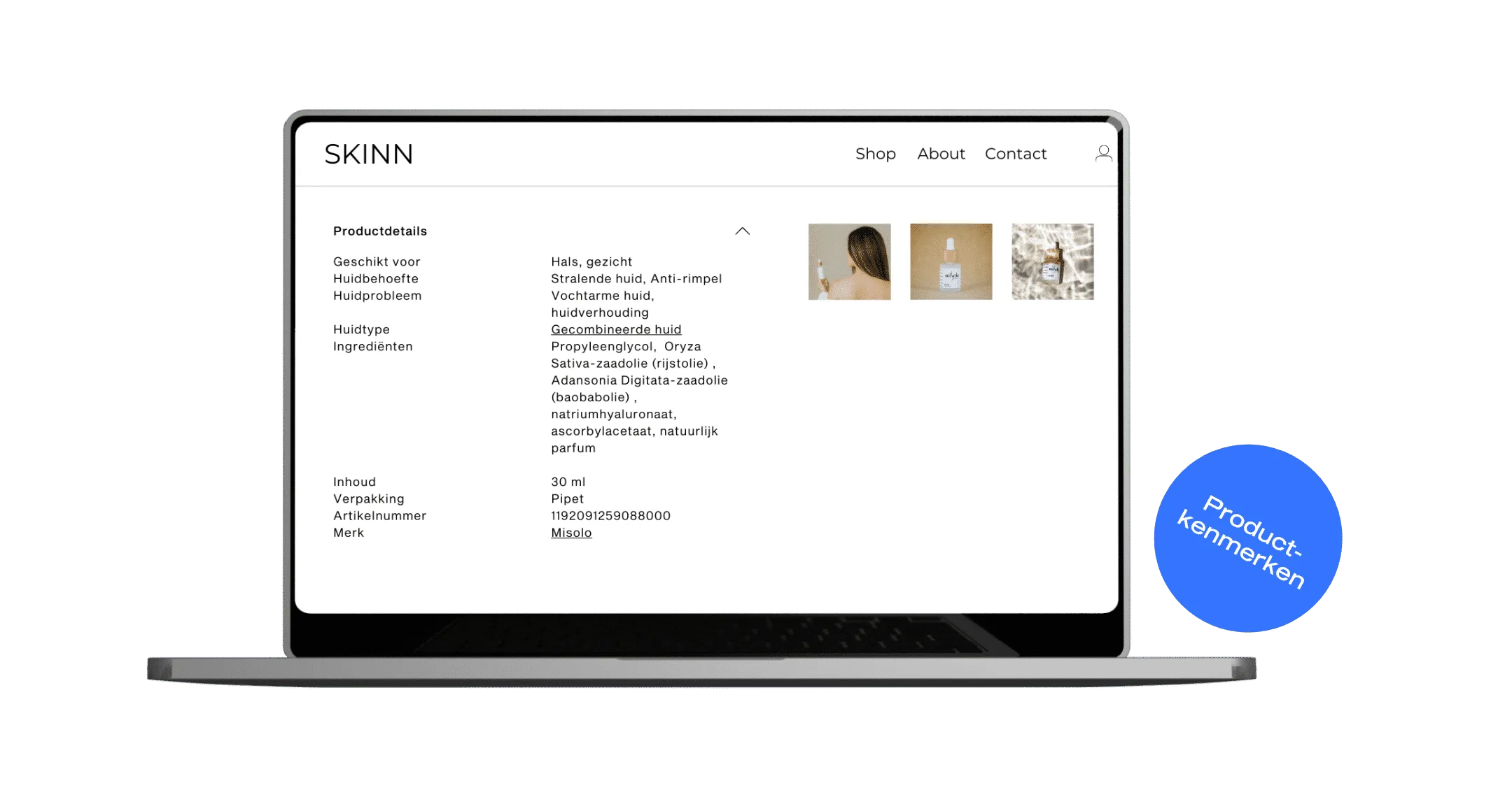 Laptop met Skinn productdetails pagina
