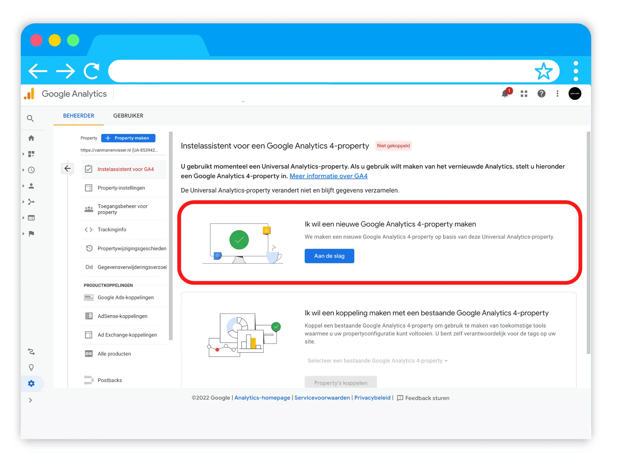Google Analytics 4 pagina, nieuwe property maken