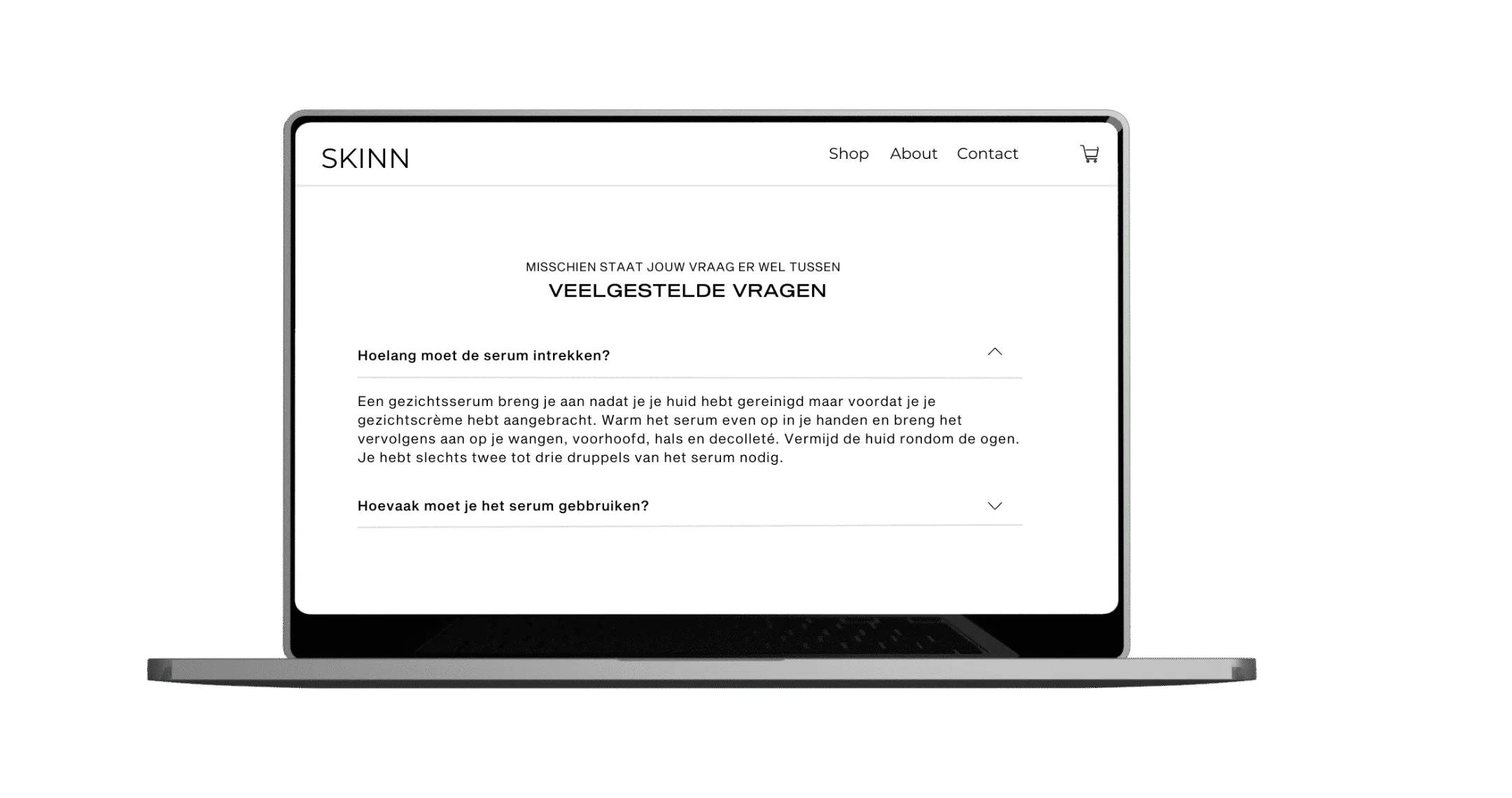 Laptop waar pagina Skinn open staat met veel gestelde vragen