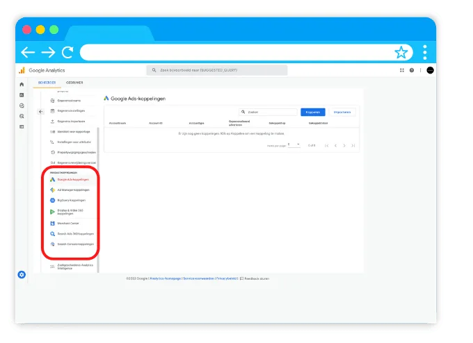 Google analytics screenshot, uitleg hoe Google Ads koppelt
