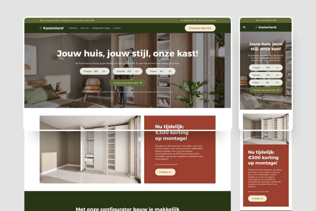 Landingspagina van Kastenland, jouw huis, jouw stijl, onze kast