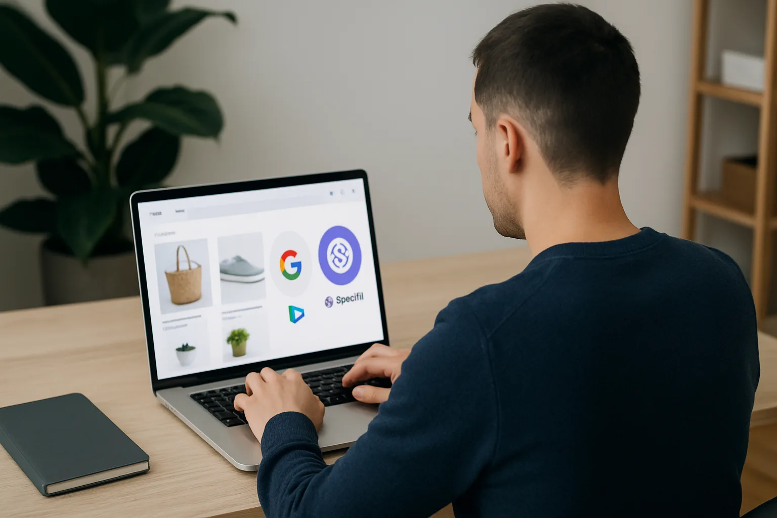 Man achter laptop die opzoekt "Zo optimaliseer je je website in 2025 voor Google, Bing en ChatGPT"